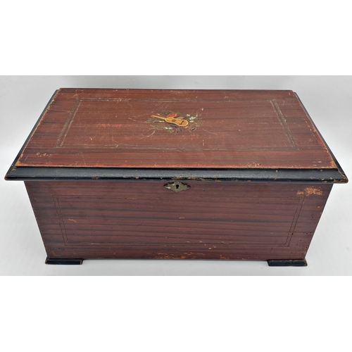 309 - Large late 19th century Swiss music box, playing on ten airs, with novelty enamelled swallow bell cl... 