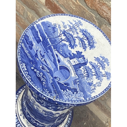 531 - Copeland Spode blue tower pattern, blue and white jardiniere stand, 59cm high (af)