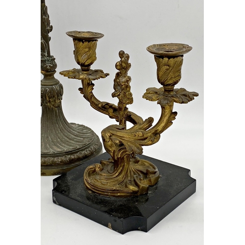 426 - Mixed lot to include a twin branch ormolu candelabra upon a black slate base, 21cm high together wit... 