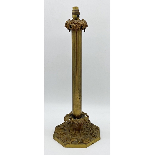 1059 - Exceptional quality cast brass table lamp, with cast floral borders upon a stepped octagonal base, 5... 