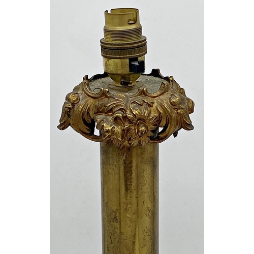 1059 - Exceptional quality cast brass table lamp, with cast floral borders upon a stepped octagonal base, 5... 