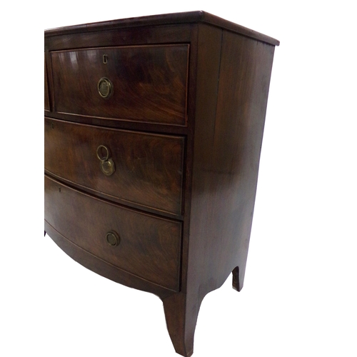 1187 - Georgian mahogany bow fronted chest of drawers, two short over two long with the escutcheon embossed... 