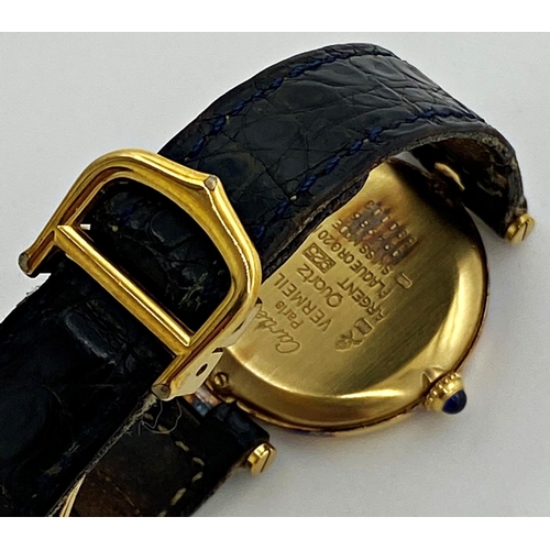 244 - Cartier Vermeil (gold on silver) Dress Watch 094986, 30mm case, jewelled crown, with silver dial wit... 