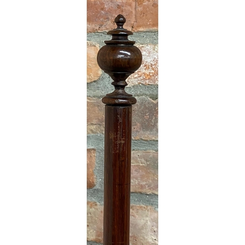 1216 - William IV rosewood polescreen, stitched with Arts and Crafts type fish. 160cm high