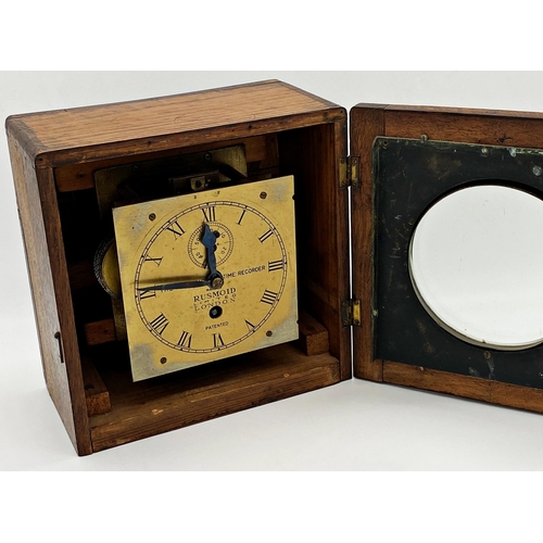 318 - The Kosmoid Time Recorder by Rusmoid Limited London, 15cm brass dial with engraved Roman numerals an... 