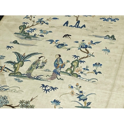 514 - Antique Chinese silkwork picture with female attendants in a garden setting, 40 x 34cm Chinoiserie f... 