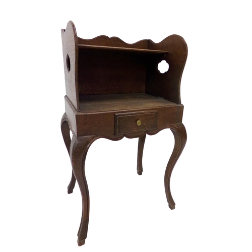 1121 - 19th century French oak bedside, fitted with a small drawer on cabriole legs, 76 x 42cm