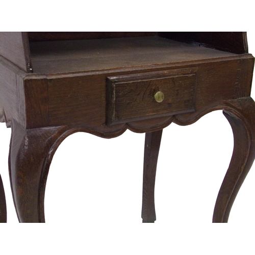 1121 - 19th century French oak bedside, fitted with a small drawer on cabriole legs, 76 x 42cm