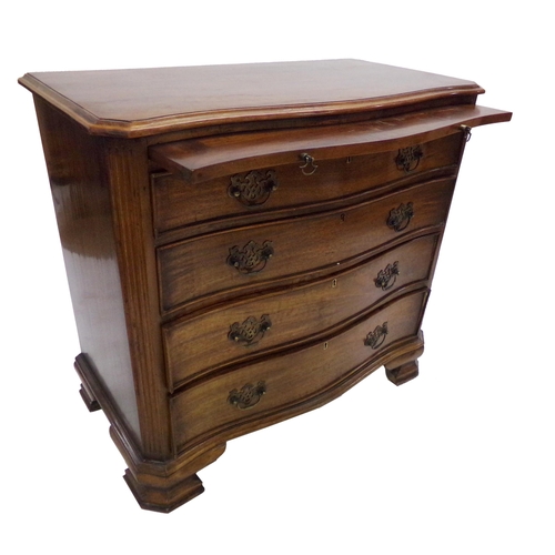 1129 - Georgian style mahogany serpentine chest fitted with a brush slide and four long graduated drawers o... 