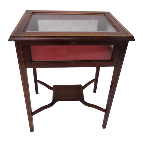 1130 - Edwardian mahogany and satin crossbanded vitrine cabinet, the glazed top with hinged lid, 76 x 57cm