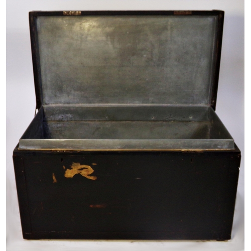 1227 - Good antique naval ebonised merchants chest, steel bound, the hinged lid inscribed H.G.P. and S. AFR... 