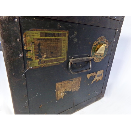 1227 - Good antique naval ebonised merchants chest, steel bound, the hinged lid inscribed H.G.P. and S. AFR... 