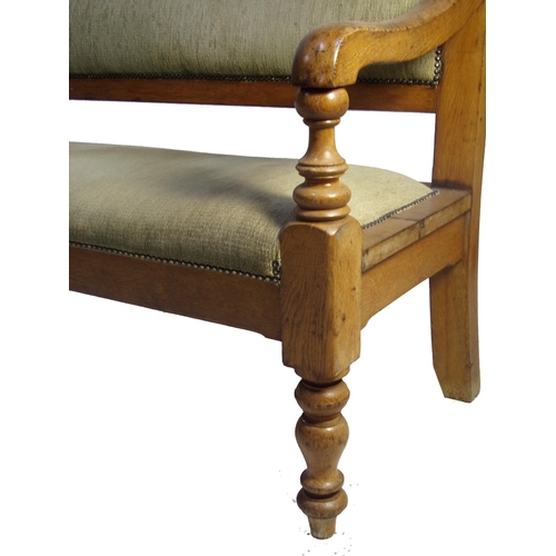 1234 - Good quality oak station bench, with studded stuffover back and seat, 170cm long