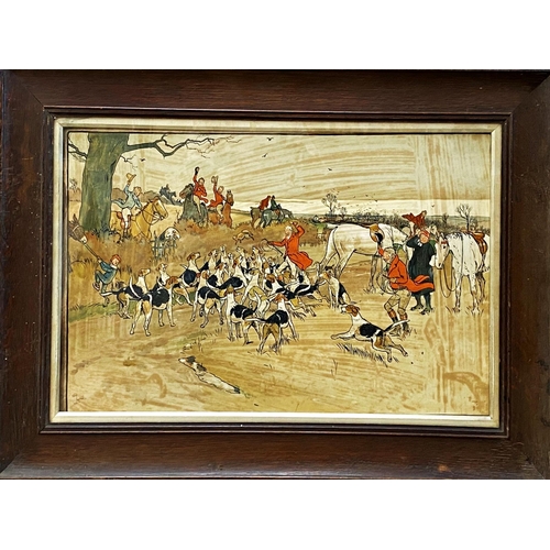 1330 - Cecil Aldin (1870-1955) - Humorous hunting scene, hand coloured print, 38 x 62cm, framed