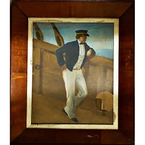 1334 - 19th century American school - naïve portrait of an American Midship man, gouache on board, 31 x 25c... 