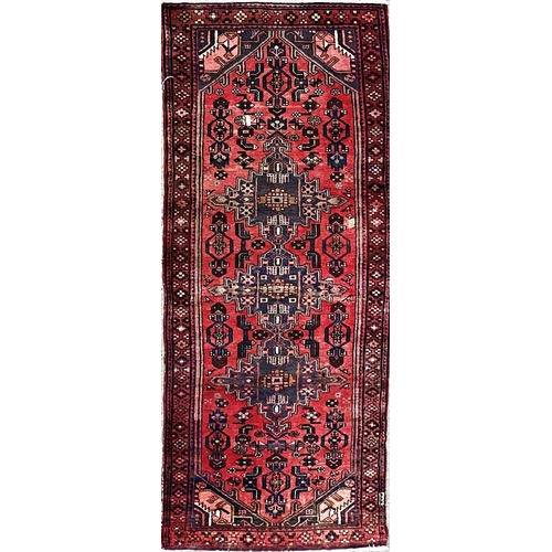 1098 - Good Hamadan runner, washed red ground, 300 x 115cm