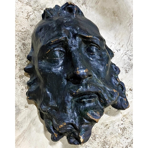 1012 - Large antique plaster mask of a bearded gentleman, inscribed Rits and dated 1904 verso, 41 x 30cm