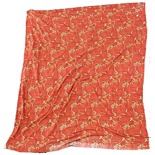 1116 - Pair of curtains decorated with blossom tree on a terracotta ground, 200 x 250cm