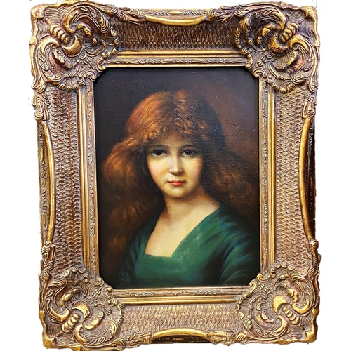 1352 - Pre Raphaelite School - bust portrait of a red haired beauty, unsigned, oil on canvas, 39 x 29cm, mo... 