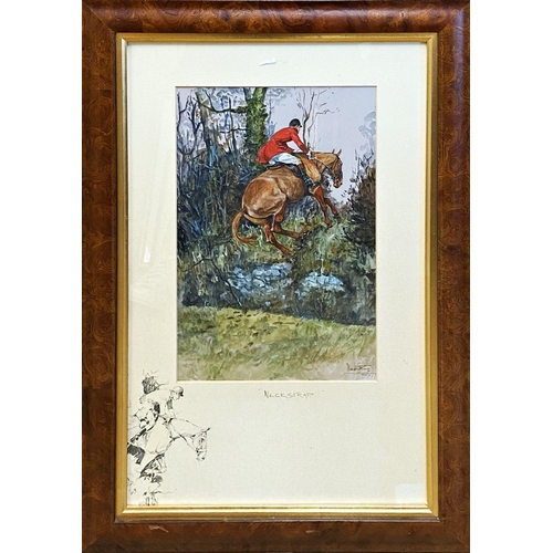 1353 - Daniel Crane (b.1969) -'Neckstrap', hunting scene depicting horse and rider, signed, watercolour, 36... 