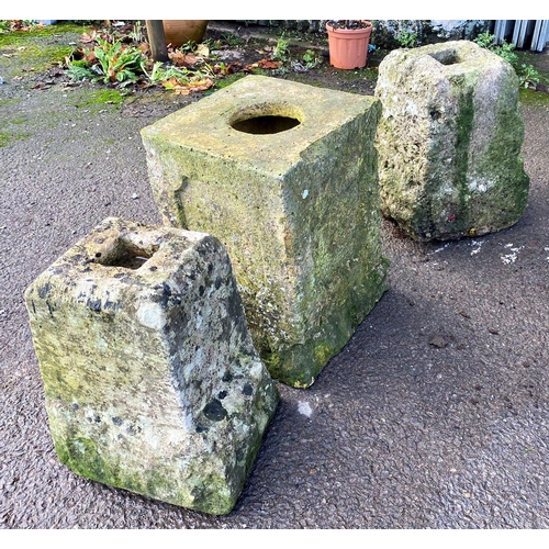 1028 - Three staddle stone or plinth bases the largest 47cm high