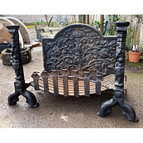 1034 - Exceptional quality Georgian cast iron fire place, comprising two exceptional early andirons, deep r... 