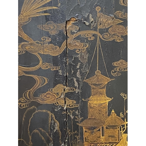 1183 - George III ebonised chinoiserie specimen cabinet, the twin doors with good pierced and engraved bras... 