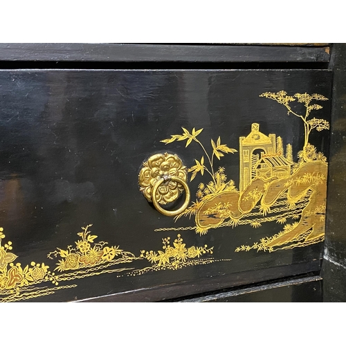 1183 - George III ebonised chinoiserie specimen cabinet, the twin doors with good pierced and engraved bras... 