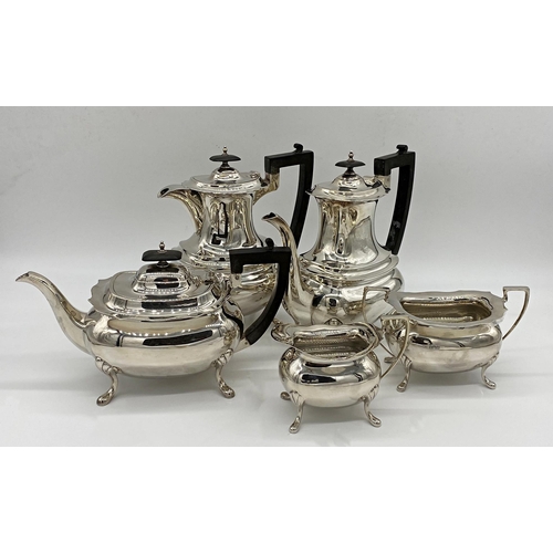 111 - Early 20th century Walker and Hall silver boat shaped five piece tea service, teapot, coffee pot, wa... 