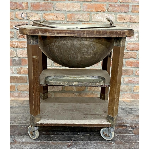 1144 - Early 20th century Drakes of London carving trolley in silver plate with hinged revolving cloche top... 