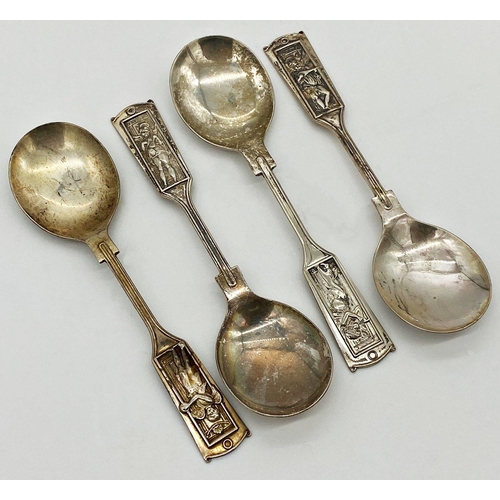 23 - Set of four 1970s collectors spoon, each handle embossed with a playful cherub, maker J B Chatterley... 