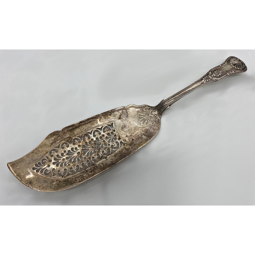 49 - George IV Kings pattern silver fish slice, maker marks rubbed, London 1828, 30cm long, 5oz approx