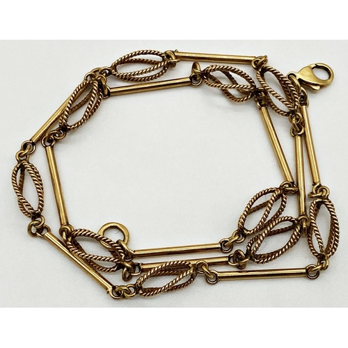 184 - 9ct gold chain with alternating bar and twist design. Hallmarked to the clasp. Measuring 47 cm long ... 