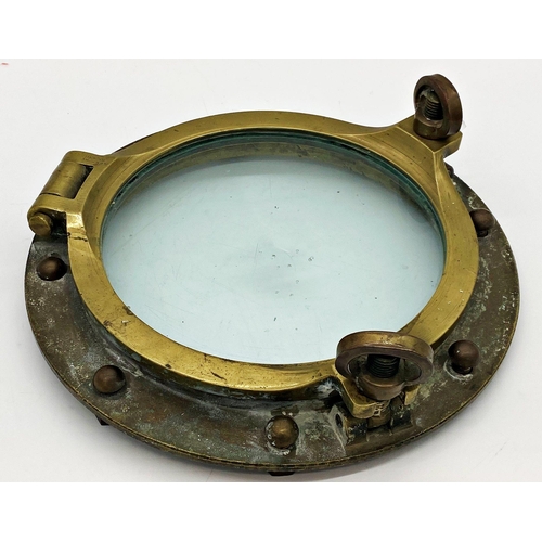 1039 - Maritime heavy brass port hole, stamped with makers mark John Roby Rainhill, 38cm diameter