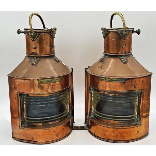 1072 - Good quality pair of copper ships lanterns, Alderson & Gyde Ltd, inscribed Bow port and starboard re... 