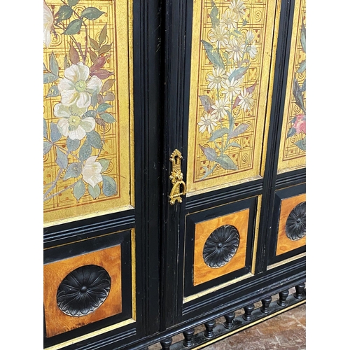 1143 - Aesthetic movement corner cabinet the raised back fitted two bevelled mirror panels, the two cupboar... 