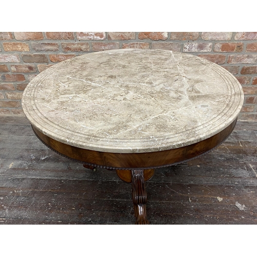 1145 - Late 19th century French marble top Guéridon revolving centre table, on an acanthus baluster column ... 