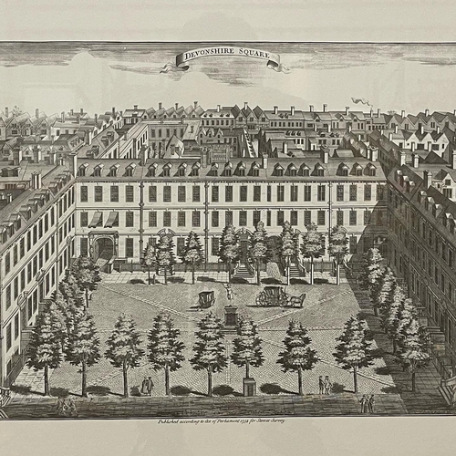 1355 - Set of six copper engravings depicting famous London squares. This 1754 version of John Stow’s origi... 