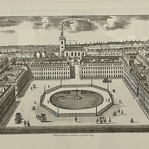 1355 - Set of six copper engravings depicting famous London squares. This 1754 version of John Stow’s origi... 