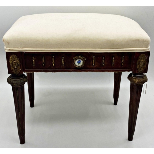 1223 - Good quality French Empire stool, with new calico upholstery, gilt and porcelain mounts, 41cm high x... 