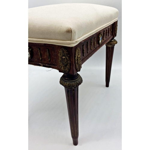 1223 - Good quality French Empire stool, with new calico upholstery, gilt and porcelain mounts, 41cm high x... 