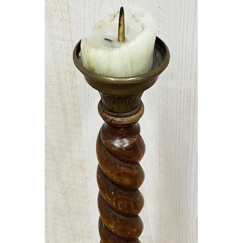 1226 - Ecclesiastical cast brass and beech barley twist pricket stick, 73cm high