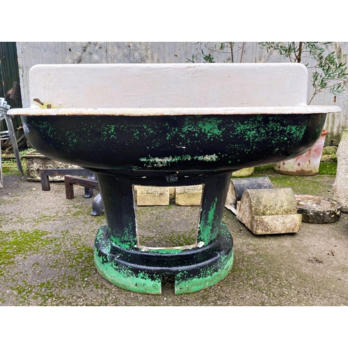 1032 - Quite remarkable pair of large enamelled feeders or troughs or sinks, d-end form on tapered bases, 1... 