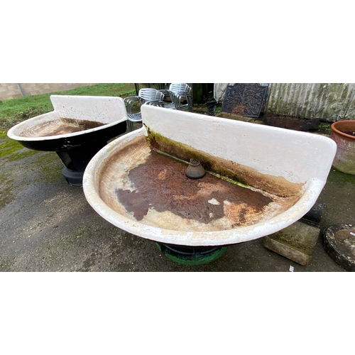 1032 - Quite remarkable pair of large enamelled feeders or troughs or sinks, d-end form on tapered bases, 1... 