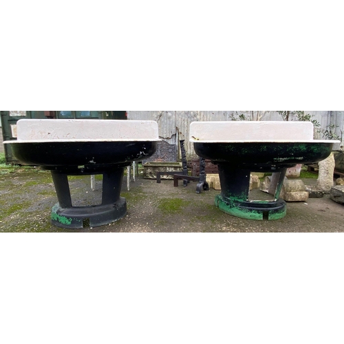 1032 - Quite remarkable pair of large enamelled feeders or troughs or sinks, d-end form on tapered bases, 1... 