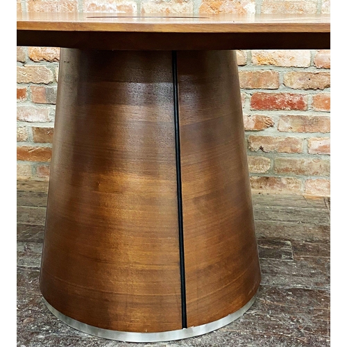 1289 - Good quality Quatropi teak veneered dining / boardroom table, oval top on a tapered cylinder base, 2... 