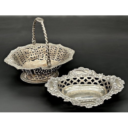 67 - Silver bonbon basket, with pierced sides, no hallmarks present, with a further silver bonbon dish, 5... 