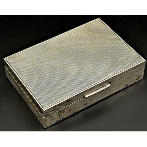 83 - '800' silver engine turned cigarette box, cedar lined interior, 13cm long, with a silver rimmed glas... 