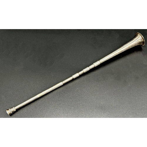 100 - Edwardian silver hunting horn candle snuffer, maker marks worn, London 1901, 30.5cm long