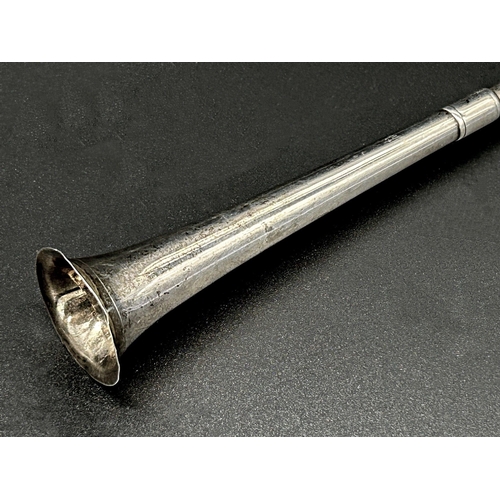 100 - Edwardian silver hunting horn candle snuffer, maker marks worn, London 1901, 30.5cm long